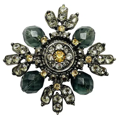 Pre-owned Oscar De La Renta Vintage Silver Rhinestone Designer Runway Brooch In Multi