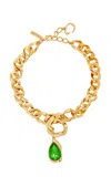 Oscar De La Renta Vintage Textured Chain Pendant Necklace In Green