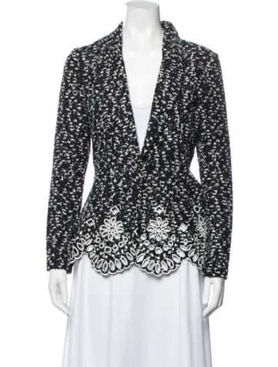 Pre-owned Oscar De La Renta Vintage Tweed Pattern Blazer In Blue