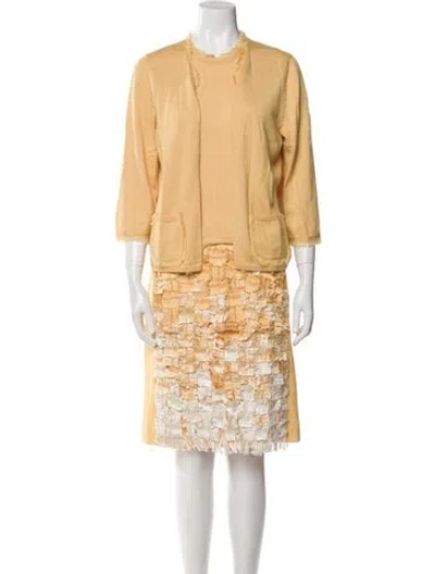 Pre-owned Oscar De La Renta Vintage Wool Skirt Set In Yellow