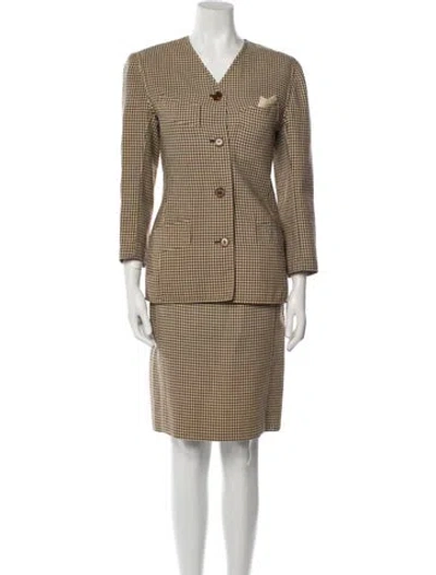 Pre-owned Oscar De La Renta Vintage Wool Skirt Suit In Brown