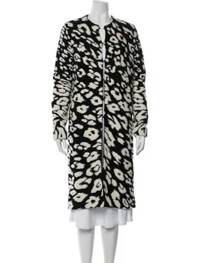 Pre-owned Oscar De La Renta Virgin Wool Animal Print Coat In Black