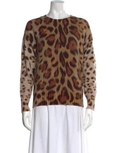 Pre-owned Oscar De La Renta Virgin Wool Animal Print Sweater In Neutral