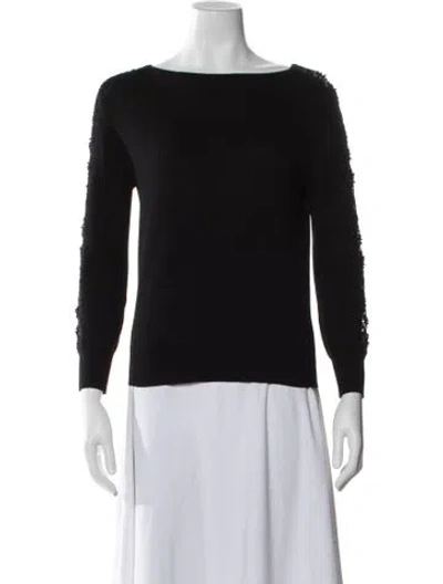 Pre-owned Oscar De La Renta Virgin Wool Bateau Neckline Sweater In Black
