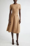 Oscar De La Renta Button-detailed Knit Midi Dress In Cafe Au Lait