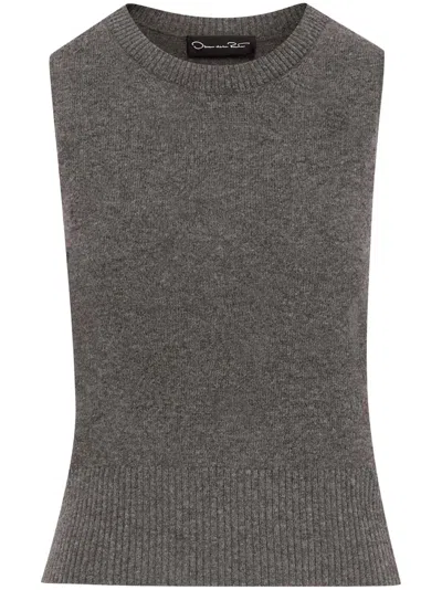 Oscar De La Renta Virgin Wool-blend Top In Grey