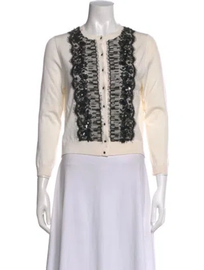 Pre-owned Oscar De La Renta Virgin Wool Crew Neck Sweater In Neutral