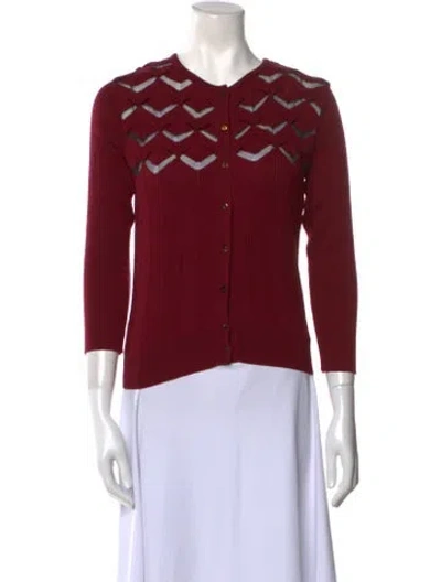 Pre-owned Oscar De La Renta Virgin Wool Crew Neck Sweater In Red