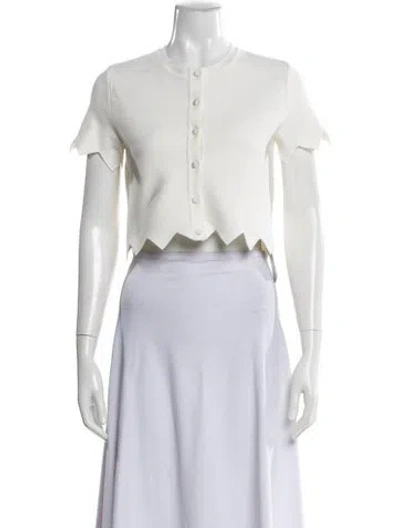 Pre-owned Oscar De La Renta Virgin Wool Crew Neck Sweater In White