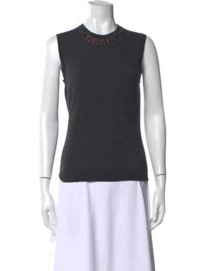 Pre-owned Oscar De La Renta Virgin Wool Crew Neck Top In Gray