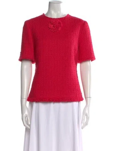 Pre-owned Oscar De La Renta Virgin Wool Crew Neck Top In Pink