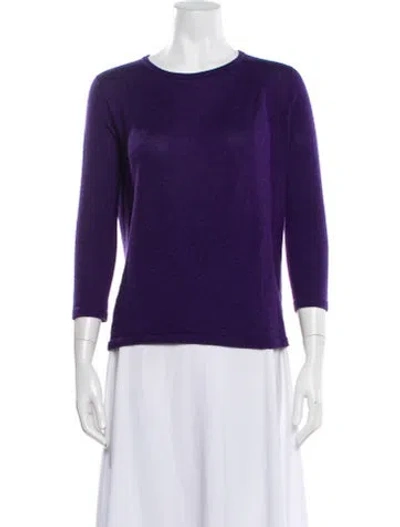 Pre-owned Oscar De La Renta Virgin Wool Crew Neck Top In Purple