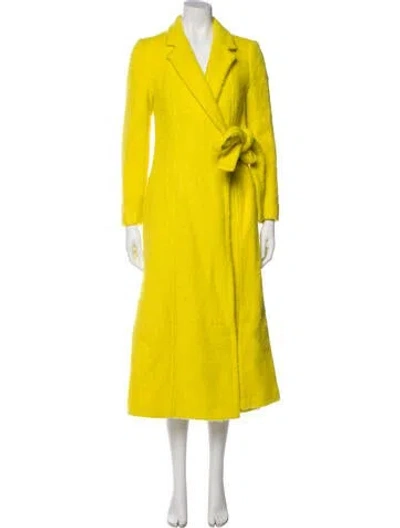 Pre-owned Oscar De La Renta Virgin Wool Faux Fur Coat In Yellow