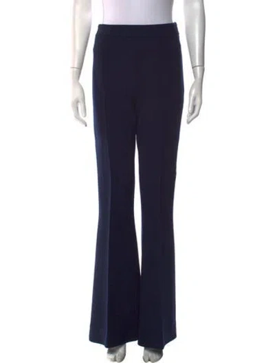 Pre-owned Oscar De La Renta Virgin Wool Flared Pants In Blue