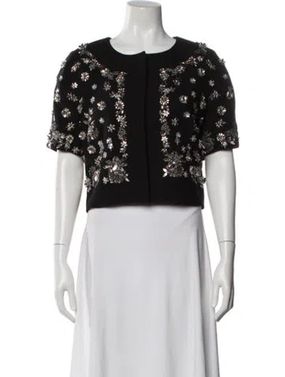 Pre-owned Oscar De La Renta Virgin Wool Floral Print Evening Jacket In Black
