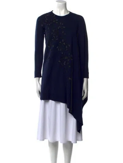 Pre-owned Oscar De La Renta Virgin Wool Floral Print Sweater In Blue