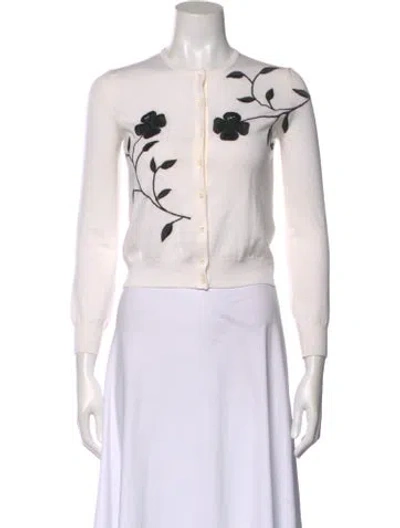 Pre-owned Oscar De La Renta Virgin Wool Floral Print Sweater In Neutral