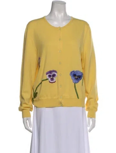 Pre-owned Oscar De La Renta Virgin Wool Graphic Print Sweater In Yellow