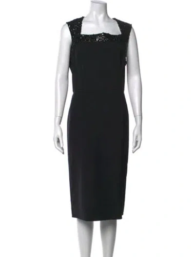 Pre-owned Oscar De La Renta Virgin Wool Knee-length Dress In Black