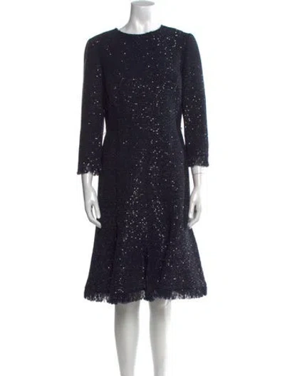 Pre-owned Oscar De La Renta Virgin Wool Knee-length Dress In Blue