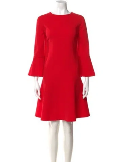 Pre-owned Oscar De La Renta Virgin Wool Knee-length Dress In Red