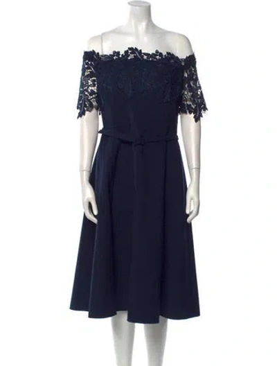 Pre-owned Oscar De La Renta Virgin Wool Knee-length Dress W/ Tags In Black