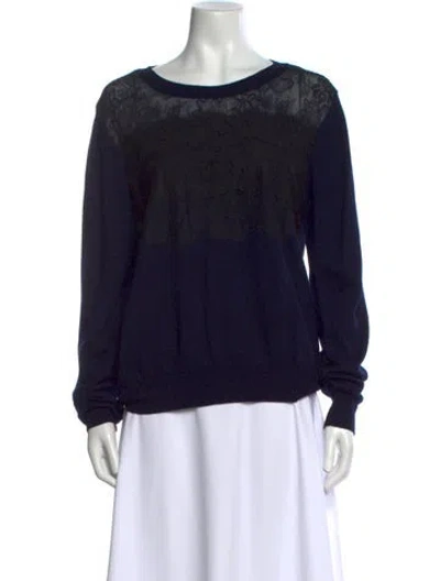 Pre-owned Oscar De La Renta Virgin Wool Lace Pattern Sweater In Black