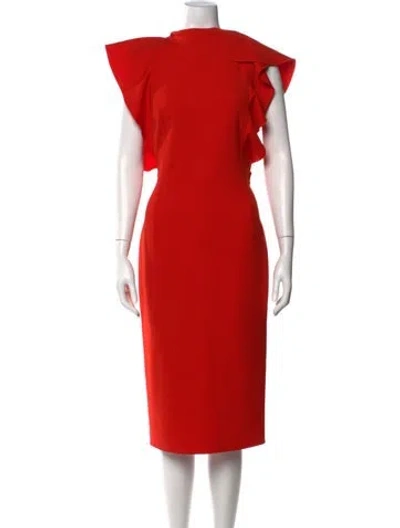 Pre-owned Oscar De La Renta Virgin Wool Long Dress In Red