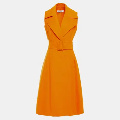 Pre-owned Oscar De La Renta Virgin Wool Midi Dress 10 In Orange