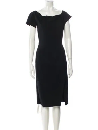 Pre-owned Oscar De La Renta Virgin Wool Midi Length Dress In Black
