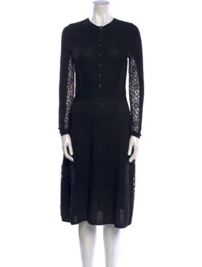 Pre-owned Oscar De La Renta Virgin Wool Midi Length Dress In Black