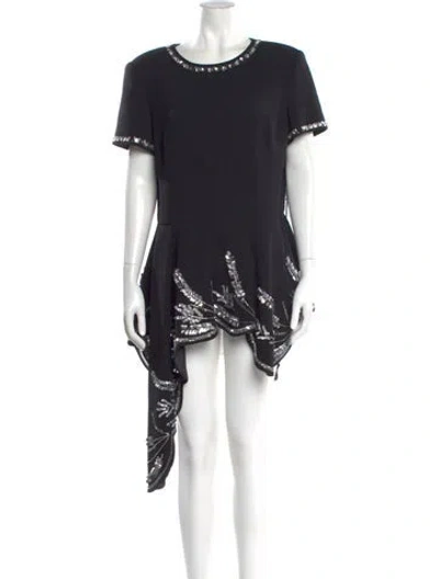 Pre-owned Oscar De La Renta Virgin Wool Midi Length Dress In Black