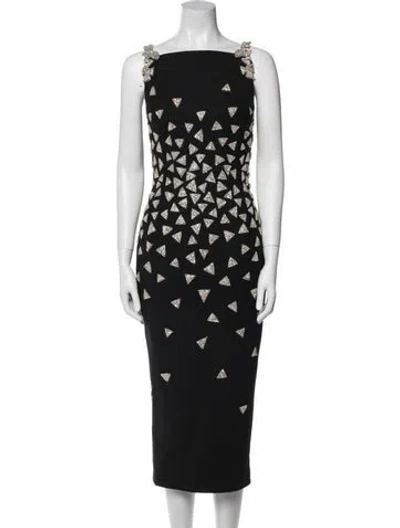 Pre-owned Oscar De La Renta Virgin Wool Midi Length Dress In Black