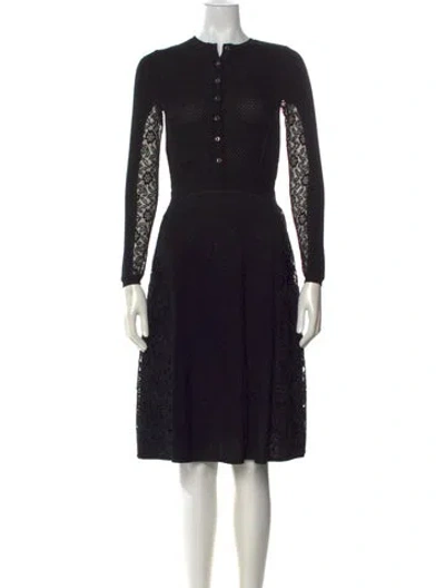 Pre-owned Oscar De La Renta Virgin Wool Midi Length Dress In Black