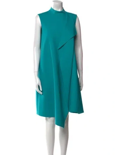 Pre-owned Oscar De La Renta Virgin Wool Midi Length Dress In Blue