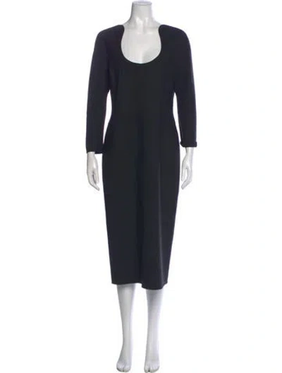 Pre-owned Oscar De La Renta Virgin Wool Midi Length Dress In Blue