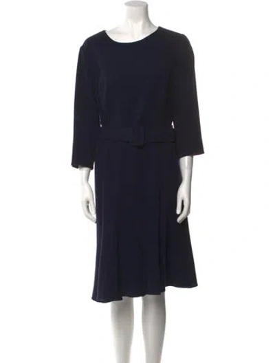 Pre-owned Oscar De La Renta Virgin Wool Midi Length Dress In Blue