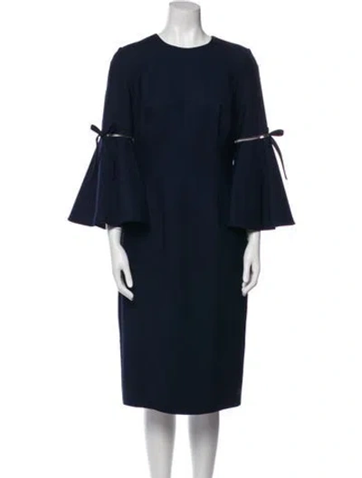 Pre-owned Oscar De La Renta Virgin Wool Midi Length Dress In Blue
