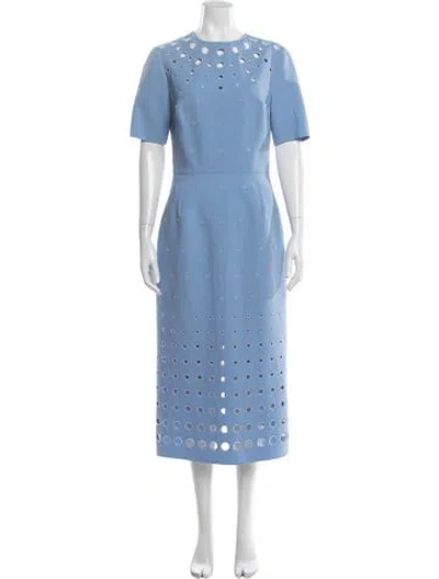Pre-owned Oscar De La Renta Virgin Wool Midi Length Dress In Blue