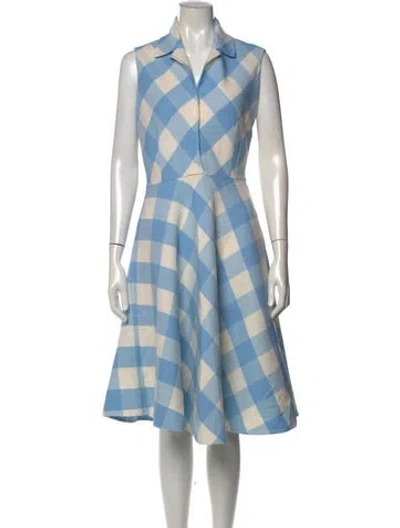 Pre-owned Oscar De La Renta Virgin Wool Midi Length Dress In Blue