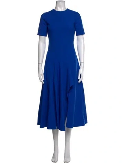 Pre-owned Oscar De La Renta Virgin Wool Midi Length Dress In Blue