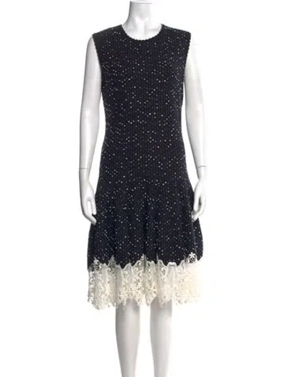 Pre-owned Oscar De La Renta Virgin Wool Midi Length Dress In Blue