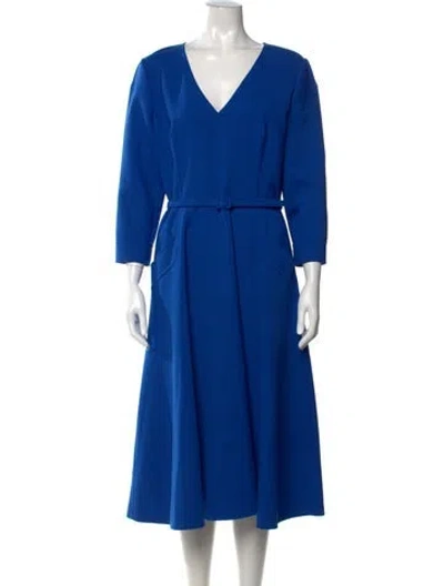 Pre-owned Oscar De La Renta Virgin Wool Midi Length Dress In Blue