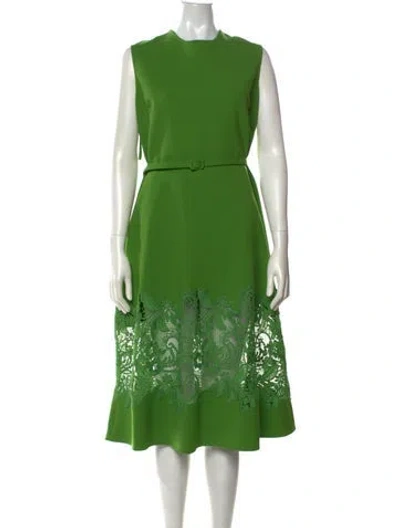 Pre-owned Oscar De La Renta Virgin Wool Midi Length Dress In Green