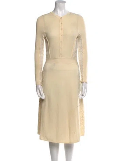 Pre-owned Oscar De La Renta Virgin Wool Midi Length Dress In Neutral