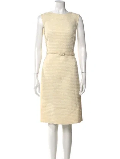 Pre-owned Oscar De La Renta Virgin Wool Midi Length Dress In Neutral