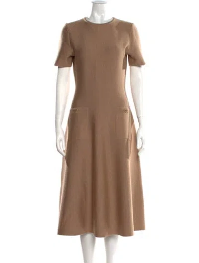 Pre-owned Oscar De La Renta Virgin Wool Midi Length Dress In Neutral