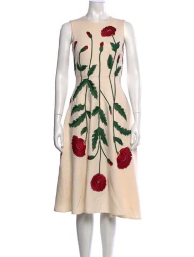 Pre-owned Oscar De La Renta Virgin Wool Midi Length Dress In Neutral