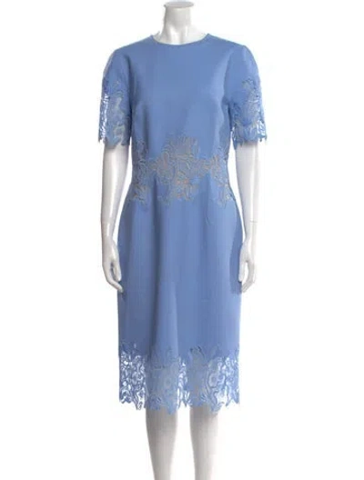 Pre-owned Oscar De La Renta Virgin Wool Midi Length Dress W/ Tags In Blue