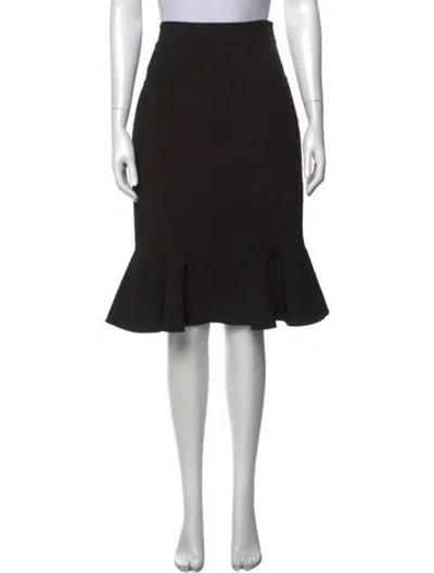 Pre-owned Oscar De La Renta Virgin Wool Midi Length Skirt In Black